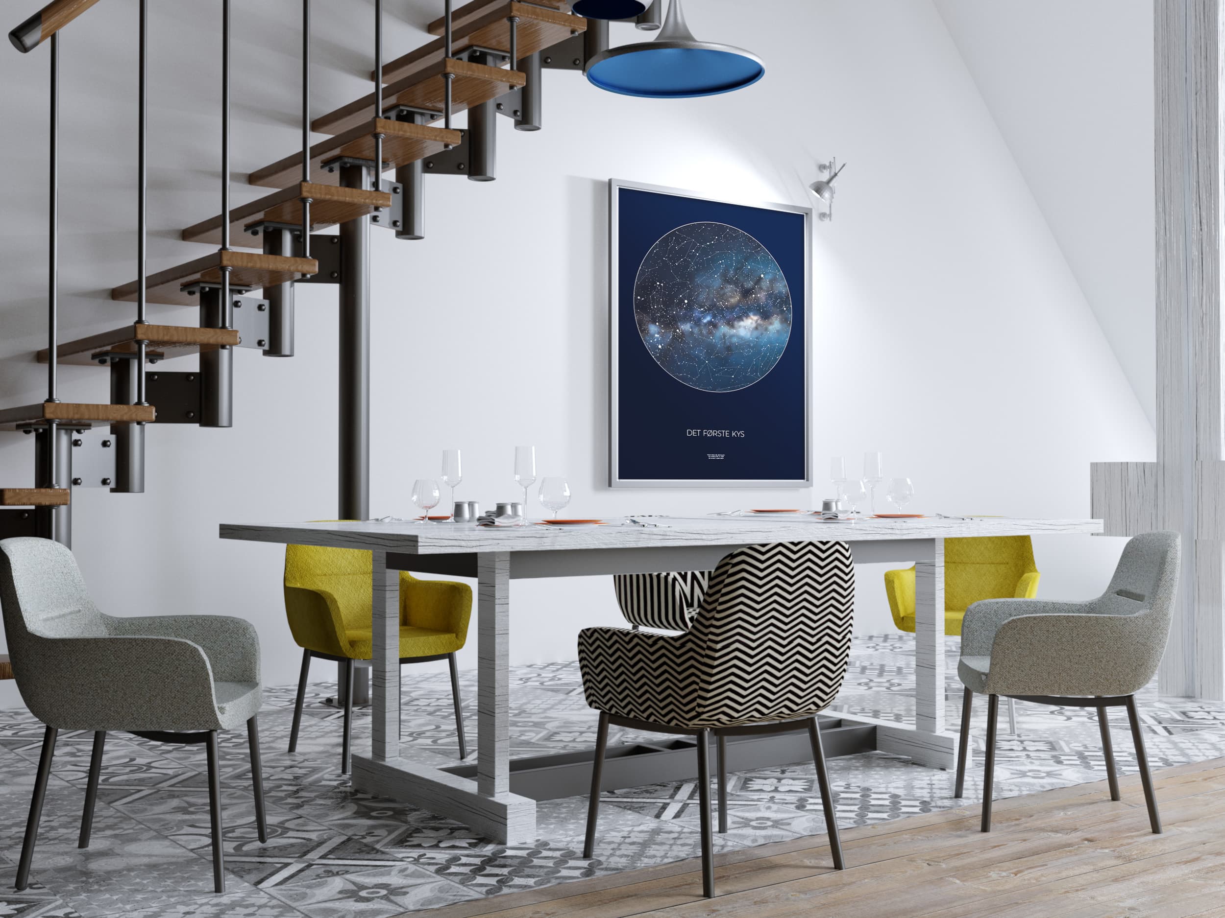 Moderne rum med dæmpet plakatstemning